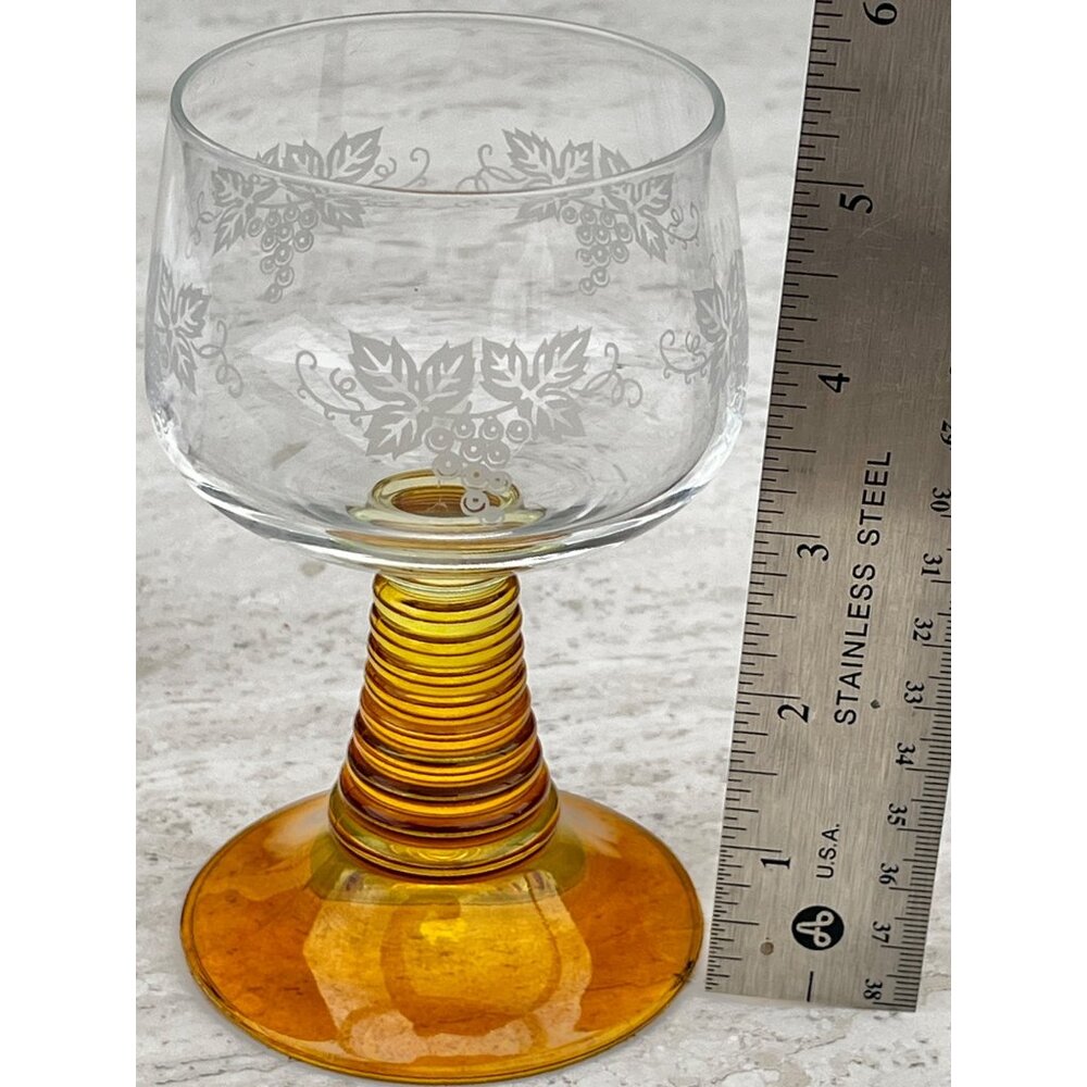 Schott Zwiesel Etched Wine Goblet With Amber Beehive Base 5.5" Tall Glass